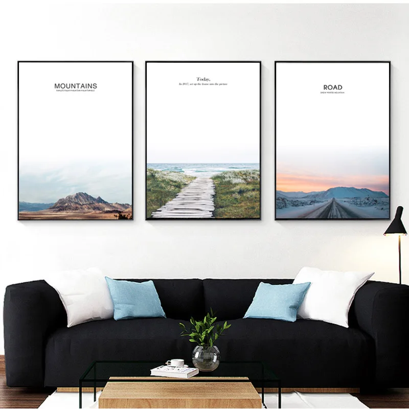 Nordic винтажный настенный плакат Art Road Плакаты и отпечатки горы холст картины