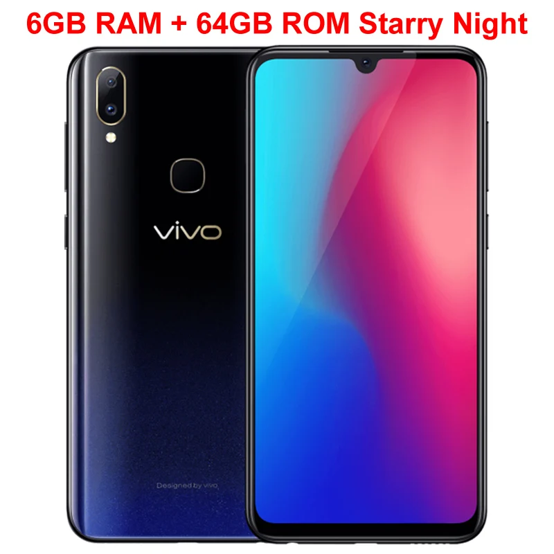 Мобильный телефон Vivo Z3, 6,3 дюймов, экран капли воды, 4 ГБ/6 ГБ+ 64 Гб/128 ГБ, восьмиядерный смартфон Snapdragon670/710, Android 8,1, двойная камера - Цвет: Black 6GB 64GB