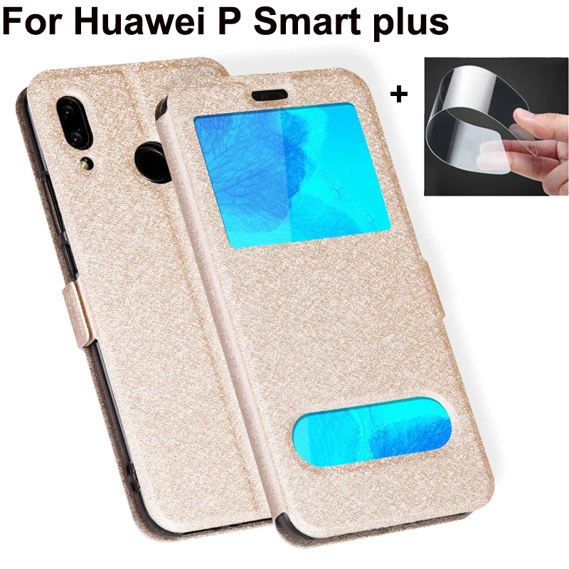 

Чехол с открытым окошком 6,3 дюйма для Huawei P Smart plus, чехол из искусственной кожи, чехлы для PSmart plus, чехол с откидной крышкой P Smart + задняя крышка