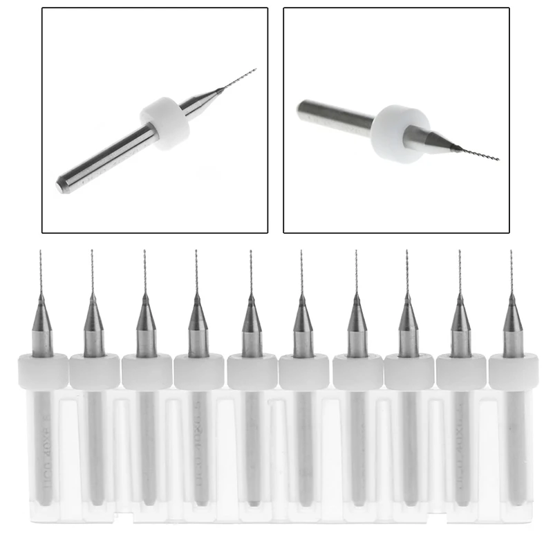 

10Pcs 0.4mm Tip 1/8" Shank Spiral Flute Tungsten Carbide Micro PCB Drill Bit