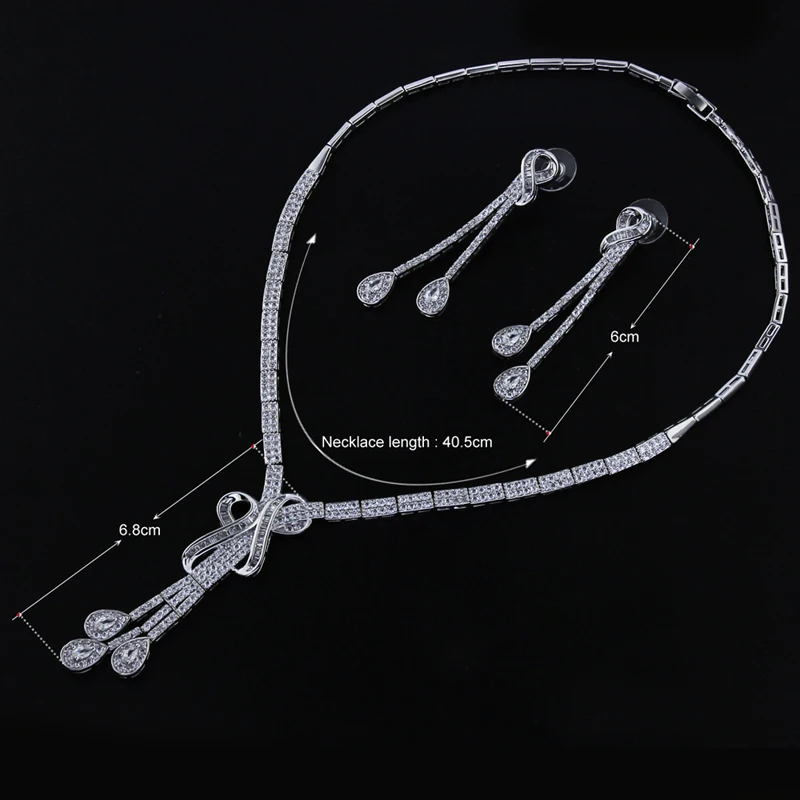 

New wedding Jewelry Sets for women rhodium plated setting white CZ 2pcs jewelry set ( necklace + earrings ) Free shipping