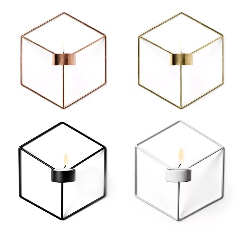3D Geometric Candle Stick Metal Wall Holder Hollow-carved Stand Rack Home Bedroom Restaurant Decor Candlestick | Дом и сад