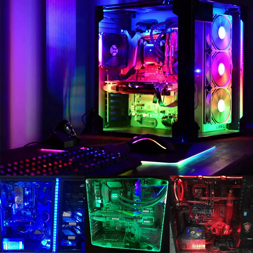 50 см 1м 2м Sata светодиодные ленты 5050 RGB для ПК корпус компьютера 17Key RF дистанционное