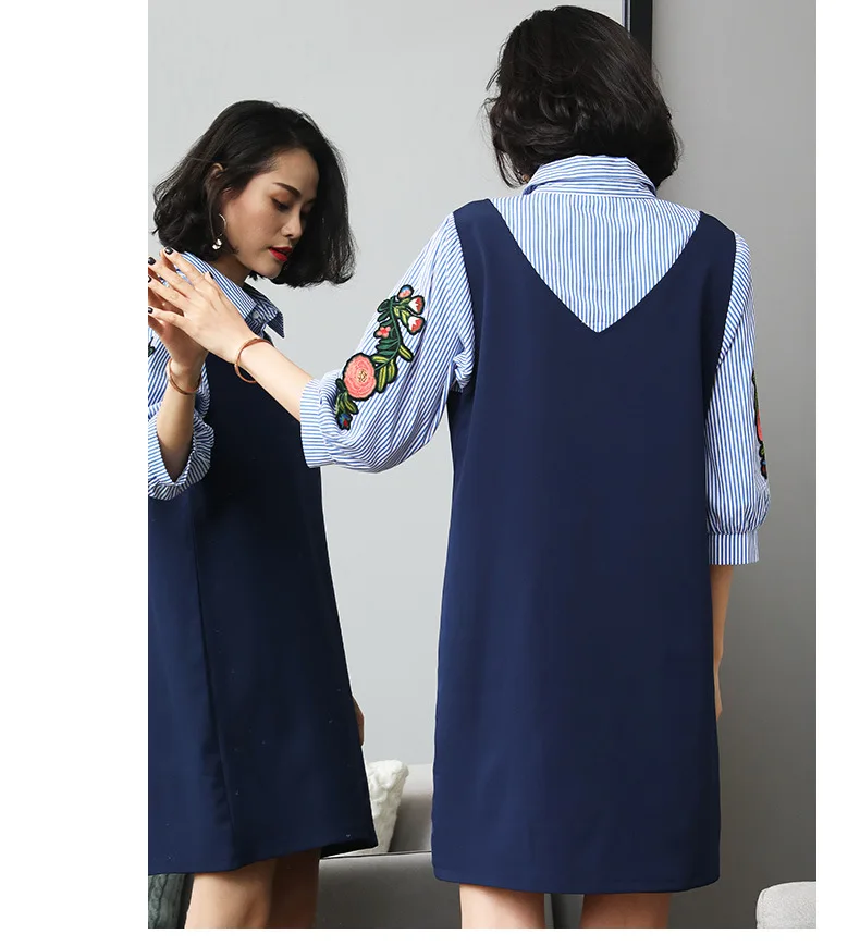 2018 весеннее женское элегантное платье из искусственного двух частей в полоску с