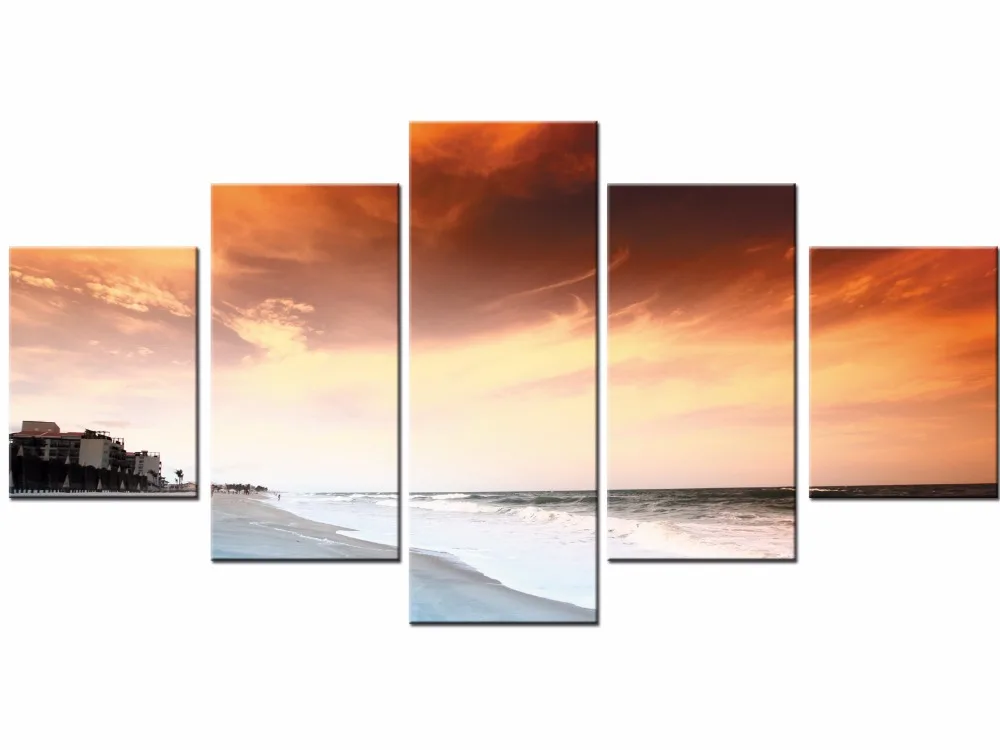 5 шт. HD Печать холст фотографии комнаты домашний декор закат пляж картина с