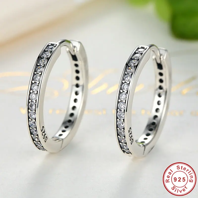 Женские серьги-кольца Eternity из 100% стерлингового серебра 925 пробы с прозрачным