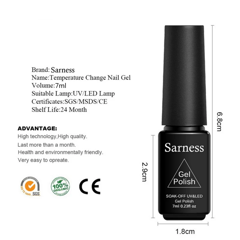 Sarness Thermal Nail Gel Lucky Varnish Temperature Color Changing Polish 7ml Art Soak Off UV Lacquer for Sale | Красота и здоровье