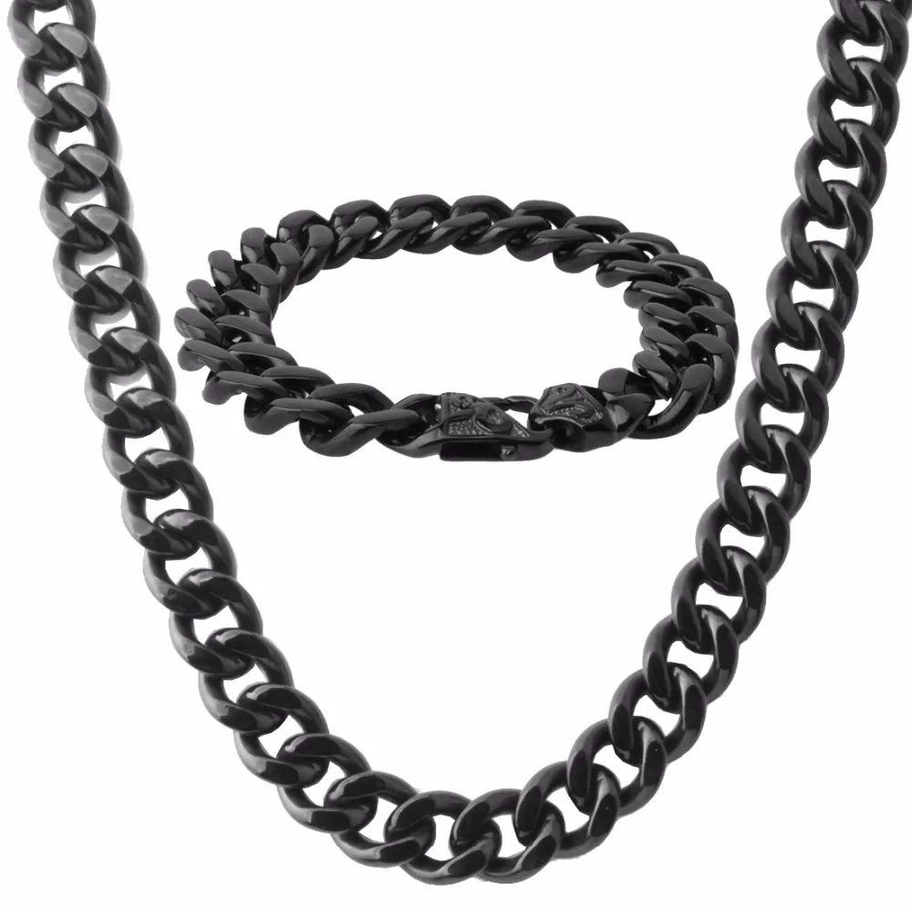 

15mm Width steampunk jewelry set wholesale 5 color Tone set bracelet chain necklace stainless steel for men jewelry