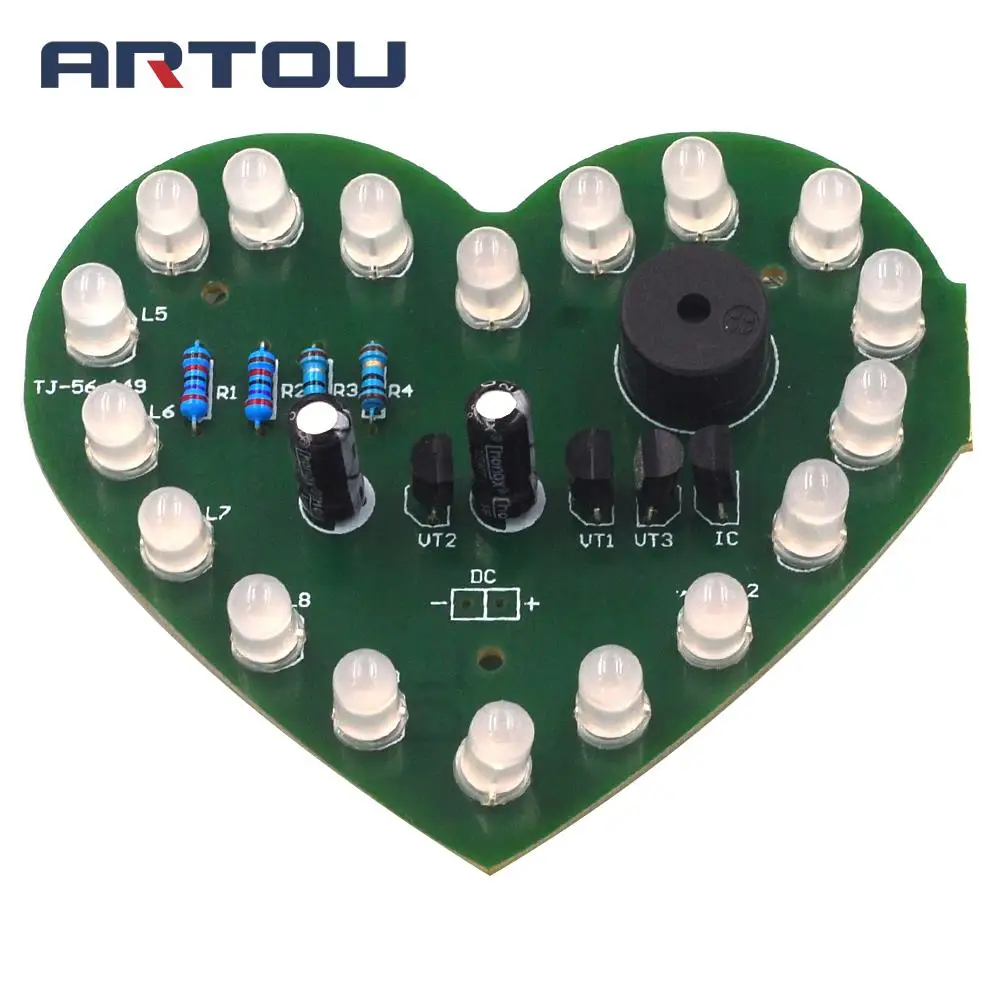 Красный и синий два цвета 18LED в форме сердца Музыка мигающий свет Набор