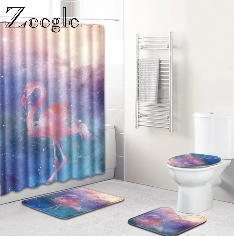 Коврик для ванной Zeegle с рисунком фламинго шторка душа напольный коврик