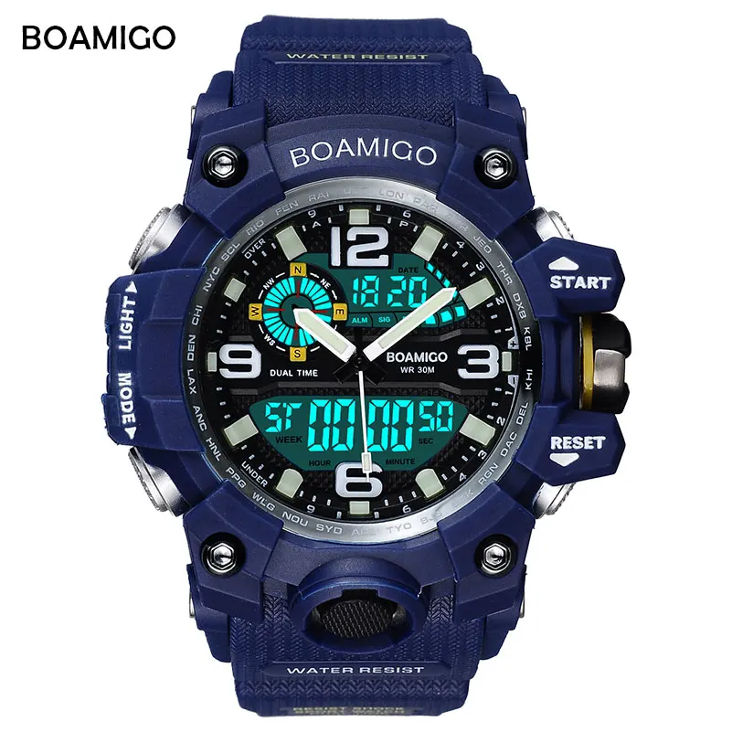 

BOAMIGO Brand Men Sports Watches Military LED Digital Analog Wrist Watch man shock Swim Waterproof Blue Clock Relogios Masculino