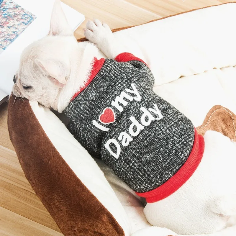 Свободная модная одежда для маленьких собак милые буквы i love mommy DAD свитеры
