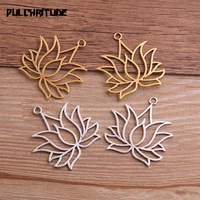 8pcs 3739mm metal alloy two color hollow lotus charms plant pendants for jewelry making diy handmade craft