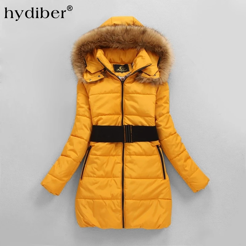 HYDIBER 2018 зимняя длинная куртка с капюшоном женское пальто меховым воротником