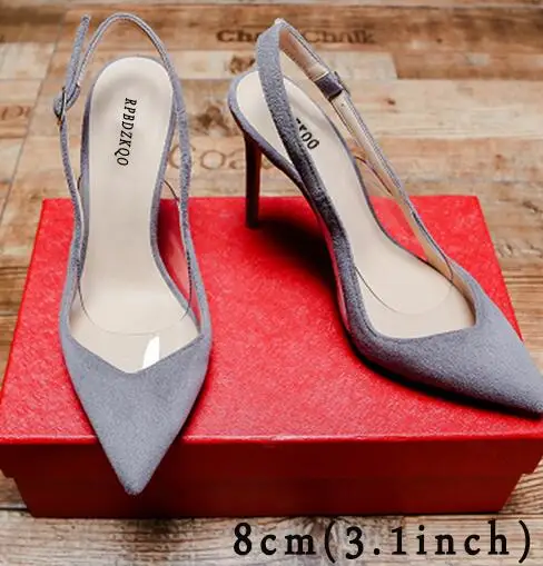 grey 8cm Высокие каблуки ультра супер 11 43 Slingback 10 42 стилет черный Женская обувь марка ремень Плюс размер Pvc дизайнер экстремальный насосы Указательный палец китайская мода Китай Лето новая - Цвет: grey 8cm