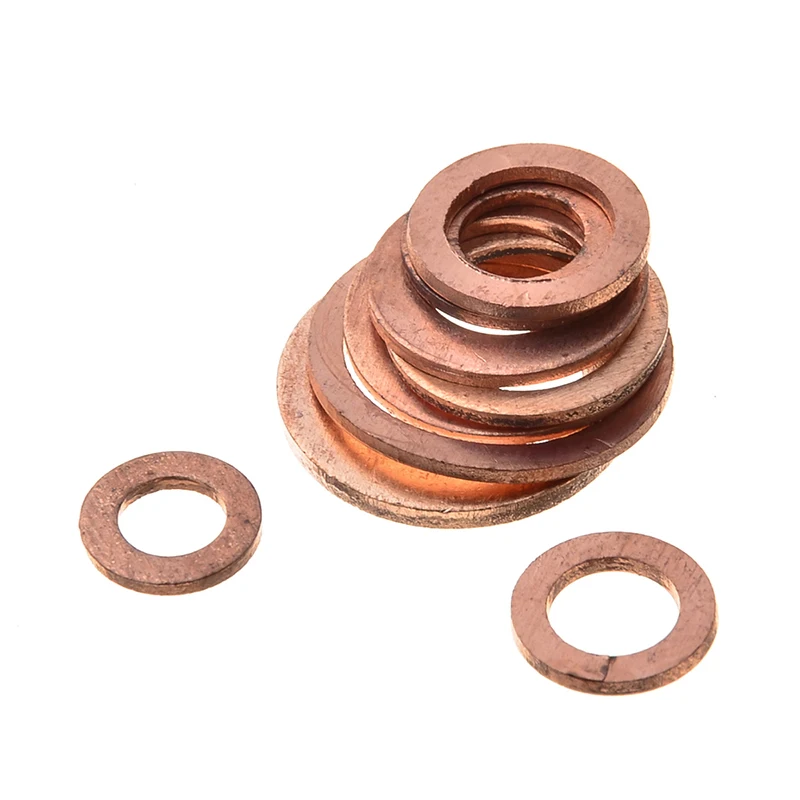 

ZENHOSIT 200PCS M5-M14 Copper Plain Washers Professional Hardware Accessories Flat Seal Ring Sump Plug Oil Gasket Assorted Set