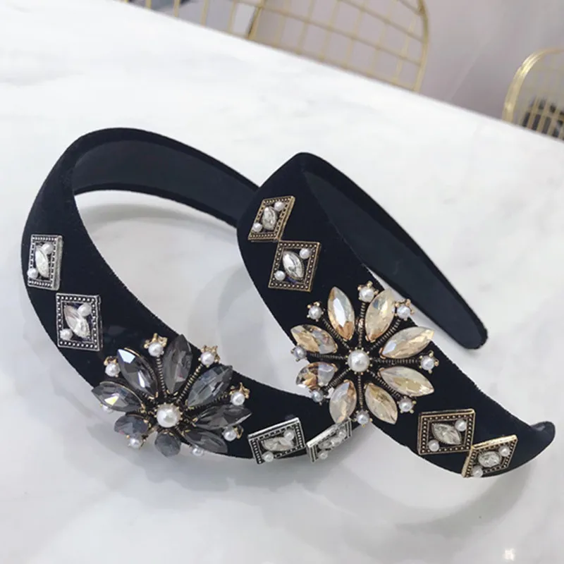 

High-end boutique hairdressing Korean version of diamond-set crystal flower super-flash wide-edged hair hoop lady Hairband