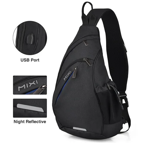 Mixi мужской рюкзак на одно плечо, Женская Слинг Сумка через плечо, USB, для мальчиков, для велоспорта, спорта, путешествий, универсальная модная сумка для студентов, школы