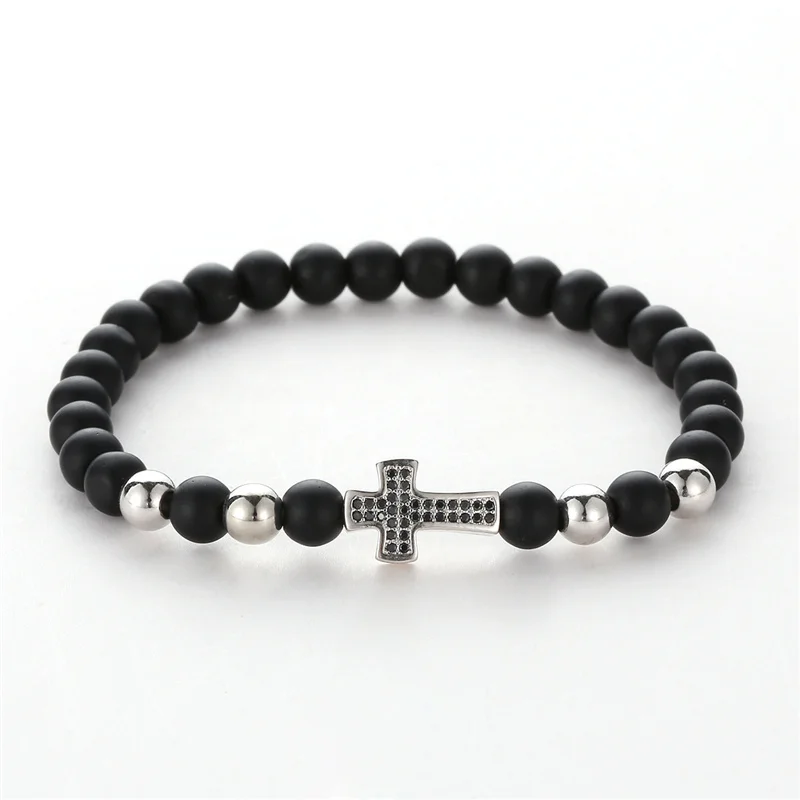 Janeyacy Brand Bracelet Fashion 6mm Natural Stone Beads Women Black Frosted Zircon CZ Men Pulseras TZ667 | Украшения и аксессуары