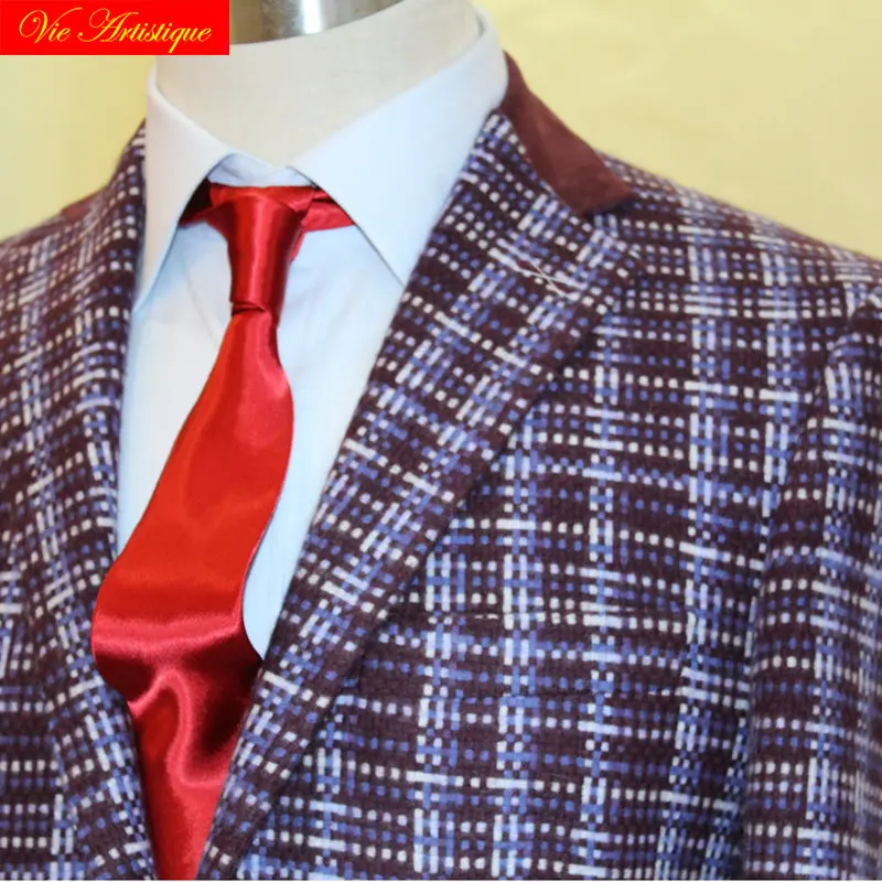 custom tailor made suits 3 pieces jacket pant vest Worsted wool Men's suit groom tuxedos tailor made slim fit wedding purple VA