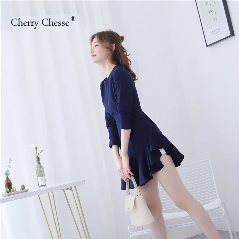 Cherry Chesse 2018 осеннее платье с оборками для женщин длинным рукавом Сладкий Мини