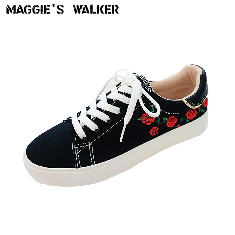 Maggie's Walker/женская модная весенняя парусиновая Повседневная обувь с вышивкой и