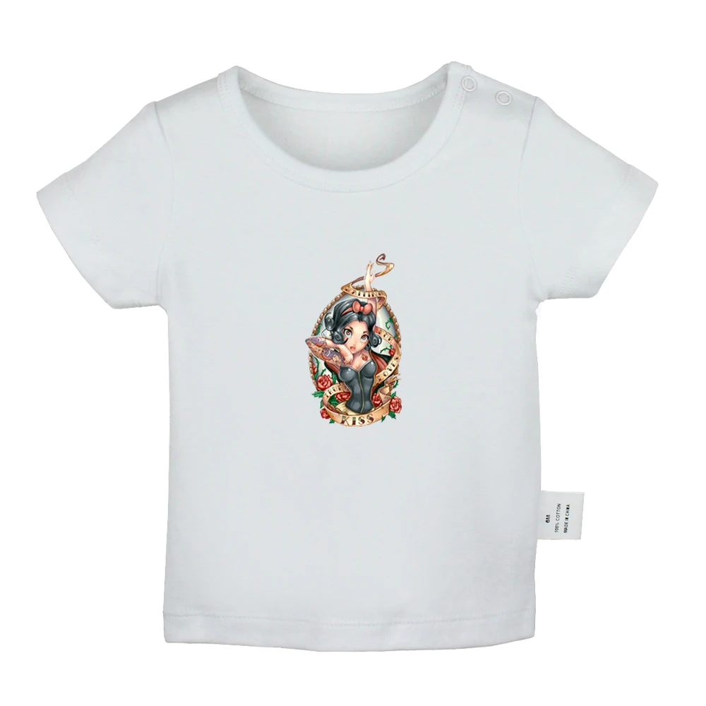 Stained Glass Cartoon Princess Snow White Design Newborn Baby T-shirts Toddler Graphic Solid Color Short Sleeve Tee Tops |