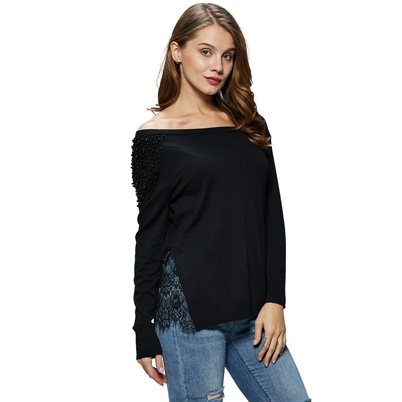 GLO-STORY 2018 Модный женский однотонный пуловер с открытыми плечами свитер бисером