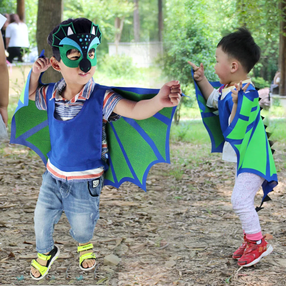 Детская маска динозавра Крыло дракона животное плащ зеленый костюм на Хэллоуин