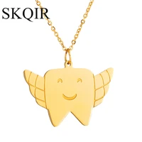 skqir gold angle teenth necklace for girls fashoin medical tooth charm pendant jewelry women stainless steel chain necklace