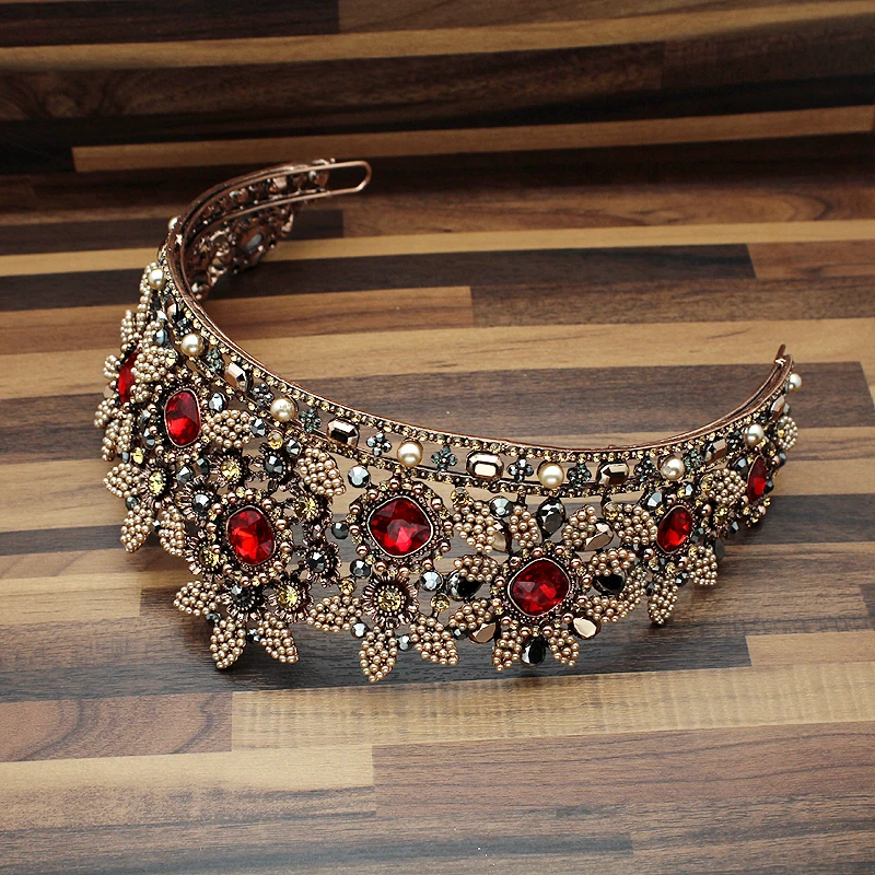 Винтажные тиары Стразы с красными и черными кристаллами большие свадебные