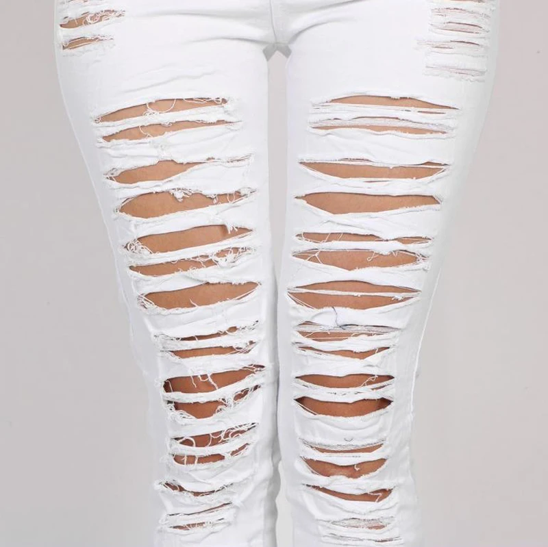 Лето 2018 Модные женские леггинсы джинсы с высокой талией рваные обтягивающие