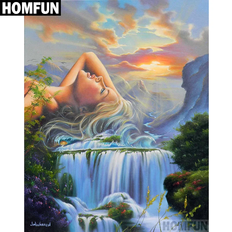 Алмазная 5D картина HOMFUN Водопад и девушка вышивка крестиком сделай сам с полными