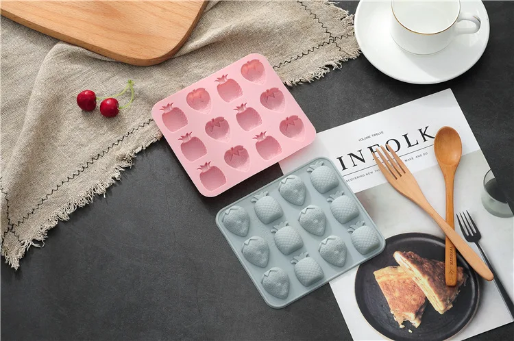 1 шт. 3D Силиконовые DIY фруктовые кубики льда лоток 12 клубника ананас силиконовые