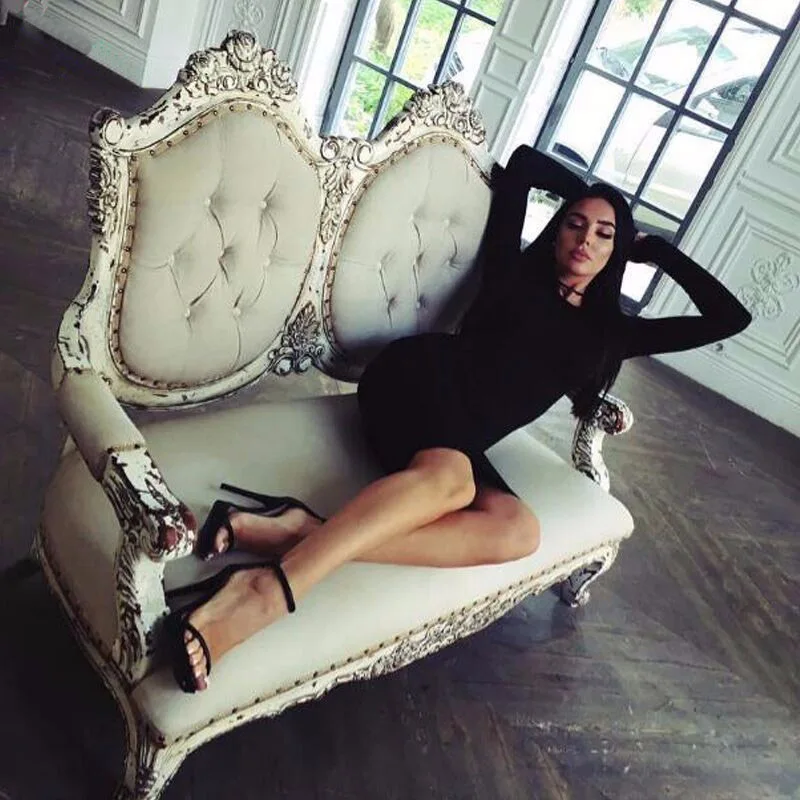 Женское летнее платье черное облегающее с длинным рукавом | Женская одежда