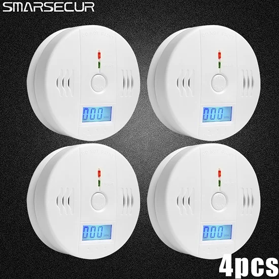 Smarsecur цифровой 85dB Предупреждение Высокочувствительный ЖК-дисплей фотоэлектрический независимый CO датчик газа детектор угарного газа - Цвет: CO-01 x4pcs
