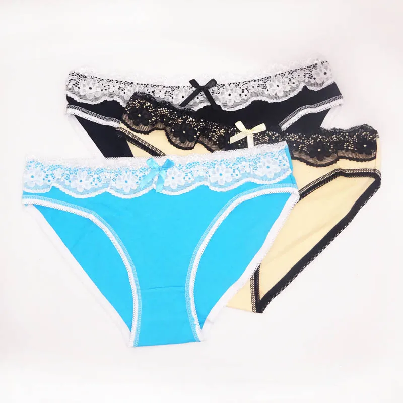 blue.khaki.black Moonflme, 3 шт./лот, нижнее белье для женщин, хлопковые сексуальные кружевные трусики, 89069 - Цвет: blue.khaki.black