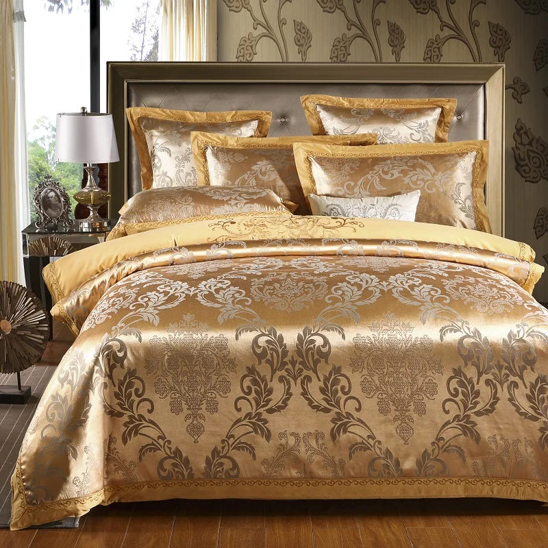 Сатин, хлопок, золотой пододеяльник, хлопок, простыня, queen king size, 4 шт., набор постельного белья, роскошная вышивка, набор постельного белья, подушка, shams