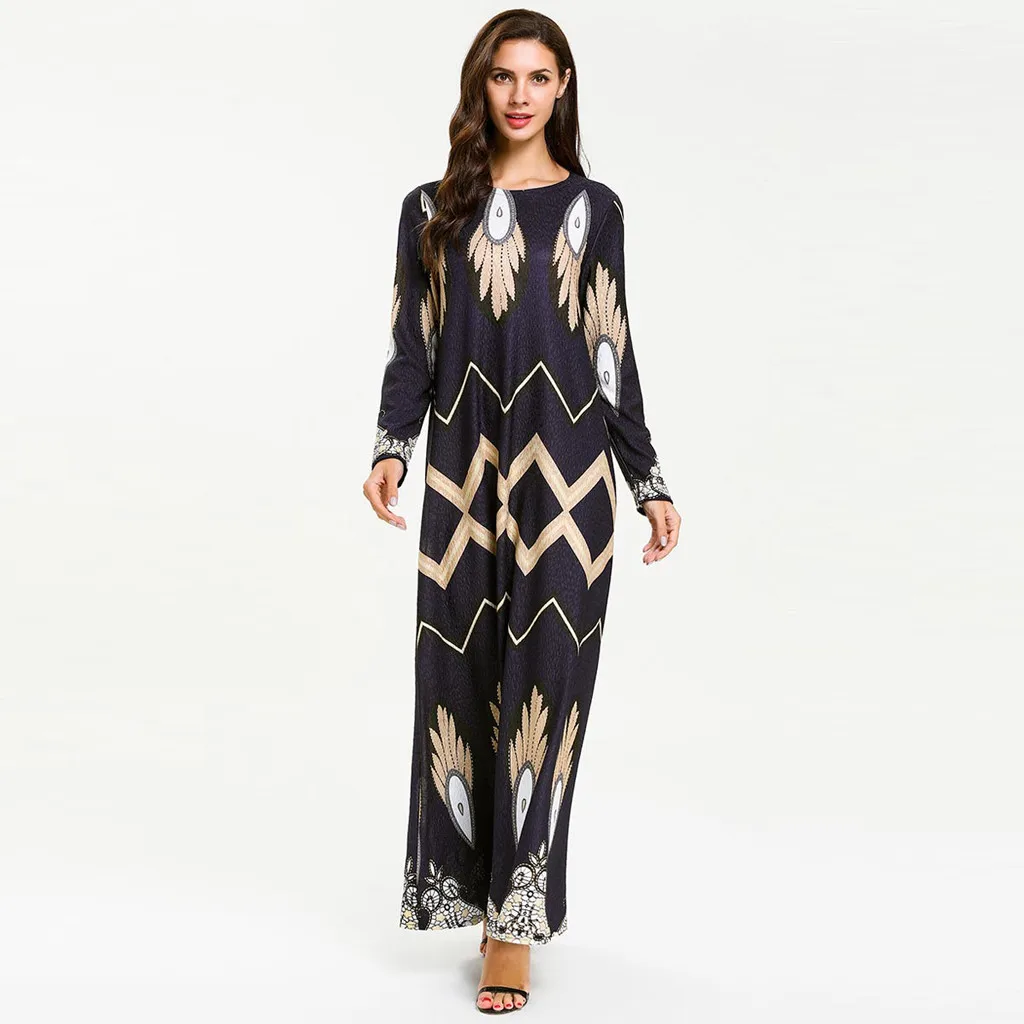 Женское мусульманское шифоновое длинное платье макси с длинным рукавом