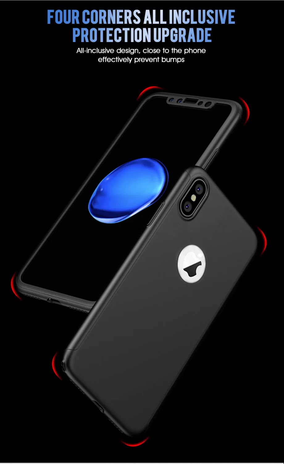 Чехол на 360 градусов для iPhone 7, 8 Plus, X, XR, XS Max, с закаленным стеклом, Жесткий Чехол для iPhone 6, 6splus, X, 5, 5S, SE