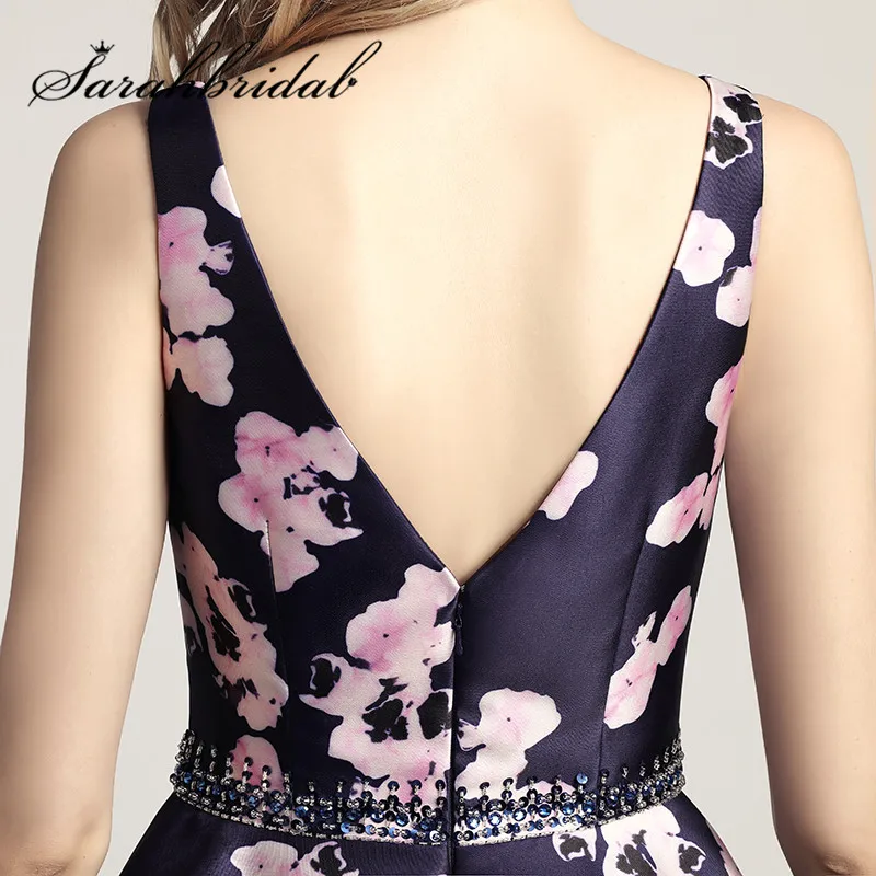 

Cheap Short Prom Dresses In Stock Sexy V Neck Fashion Floral Print Mini Sleeveless Party Cocktail Gowns Backless A Line LX435