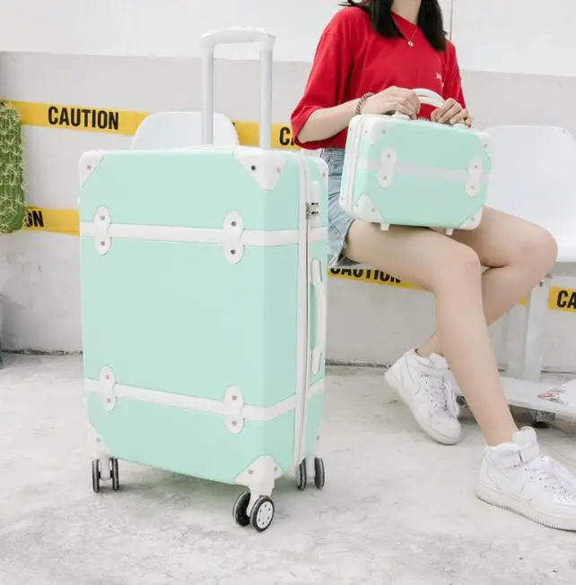 a set CARRYLOVE 2" 22" 2" 26" дюймовый Женский чемодан в стиле ретро набор Забавный Спиннер чемодан на колесиках из АБС-пластика с косметичкой - Цвет: a set