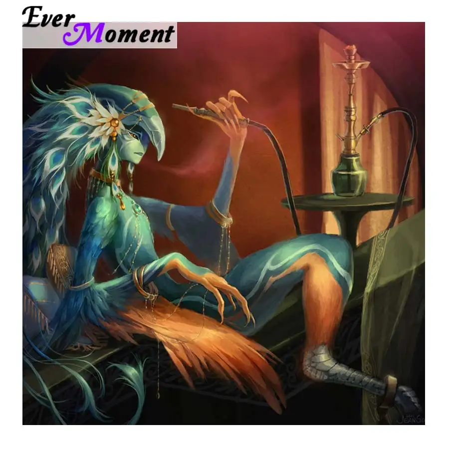 

Ever Moment Diamond Painting Cross Stitch Miss Peacock Smoking Diamond Embroidery 3D Magic Art Fantasy Wall Painting ASF837