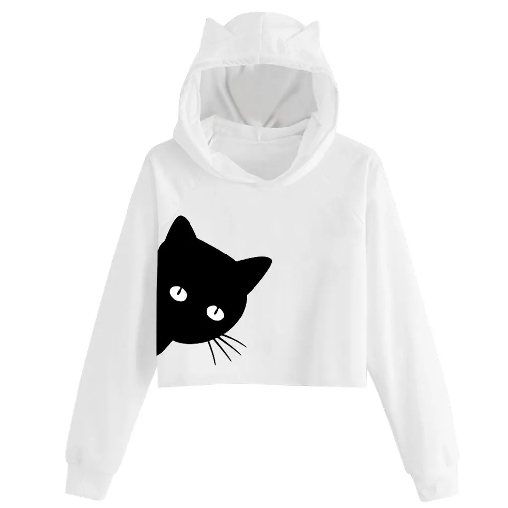 White Женская одежда; весенние толстовки с капюшоном; Kawaii; толстовка с принтом кота; Розовая модная Толстовка для девочек; женская одежда; худи большого размера - Цвет: White