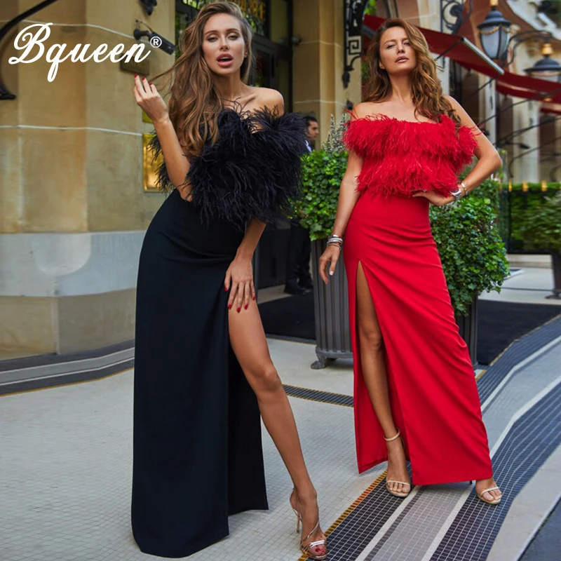 Женское Бандажное платье без рукавов Bqueen вечерние платья до щиколотки с перьями