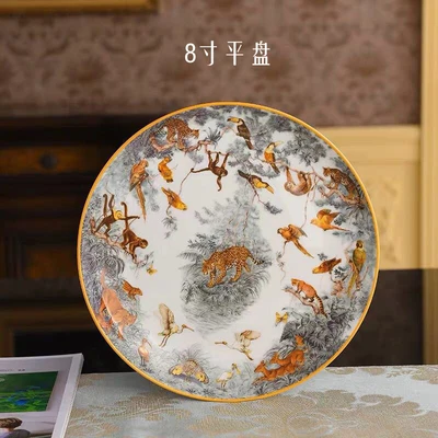8 inch plate Высококачественная костяная Китайская Красная кофейная чашка керамическая чайная черная чайная чашка блюдо животное столовый набор свадьба и подарки на новоселье - Color: 8 inch plate