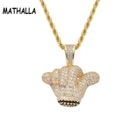 mathalla cool like gesture pendant necklace with rope chain necklace ice cube cz glittering fashion hip hop jewelry