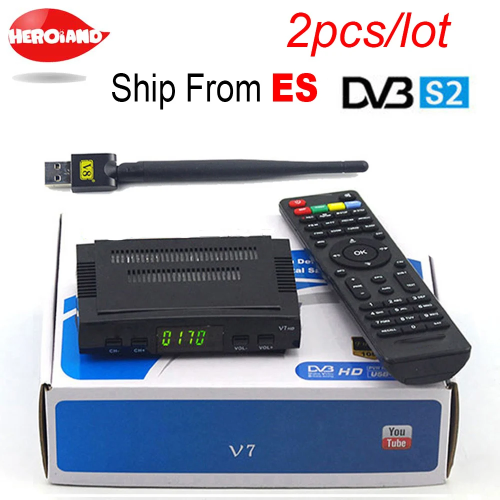 2 шт. 1 год Европейский clines сервер DVB S2 V7 HD рецептор спутниковый декодер + USB WIFI 1080p