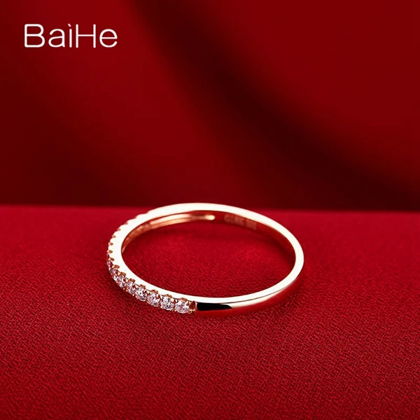BAIHE Твердые 10 к розовое золото(AU417) SI/H Круглый полный огранки натуральные Алмазы обручальные свадебные ювелирные изделия модный подарок кольцо