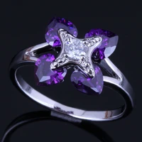 silky heart shaped purple cubic zirconia white cz silver plated ring v0423